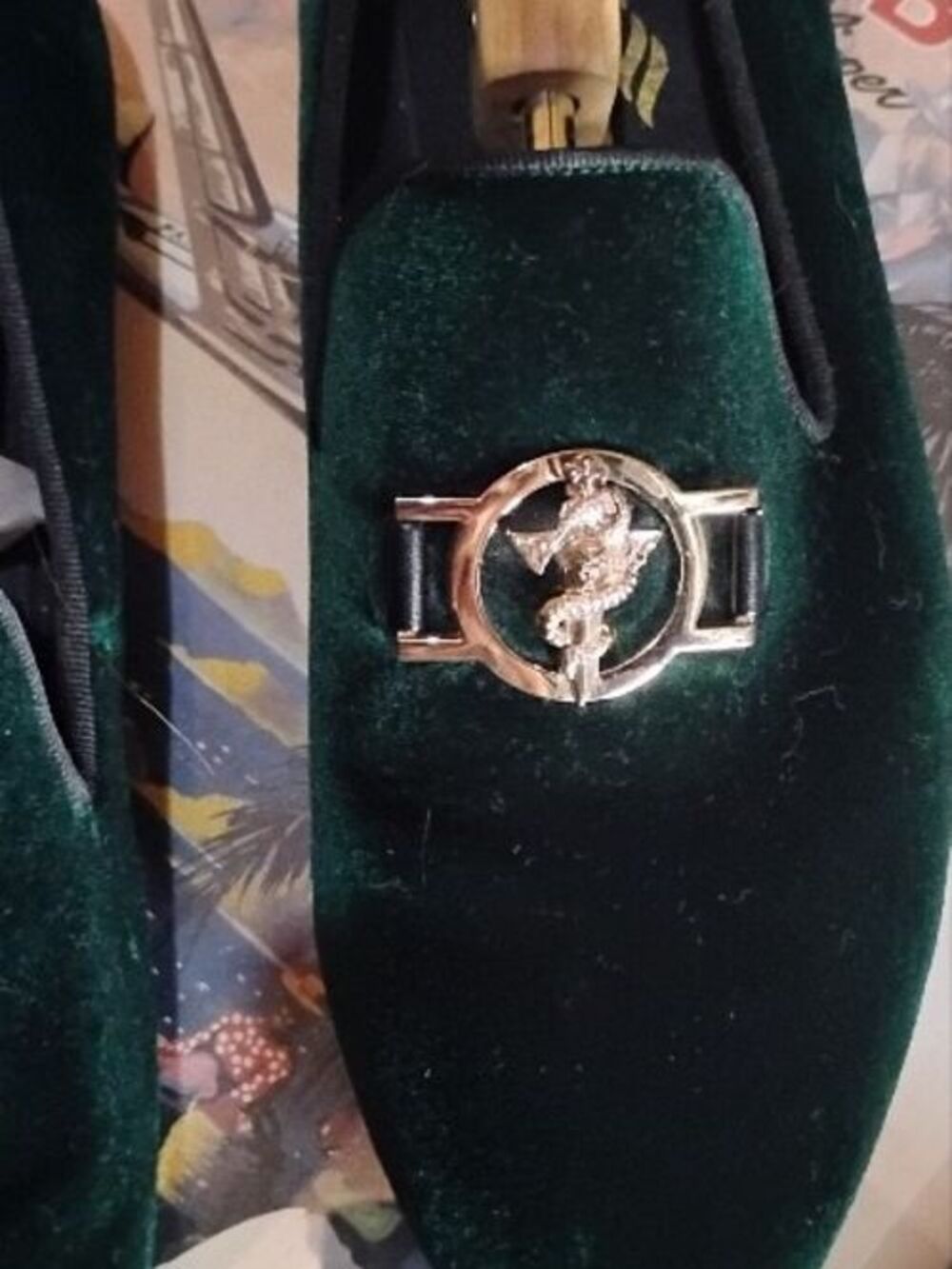 Harpelunde Medical Symbol Buckle Green Velvet Loafers. Size 13 - Picture 7 of 7